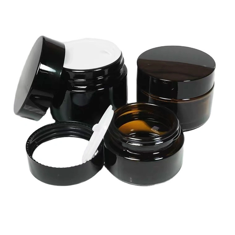 50g White Black Gold Small Round Empty Face Cream Glass Jar Frosted Amber Clear Cosmetic Cream Glass Jar