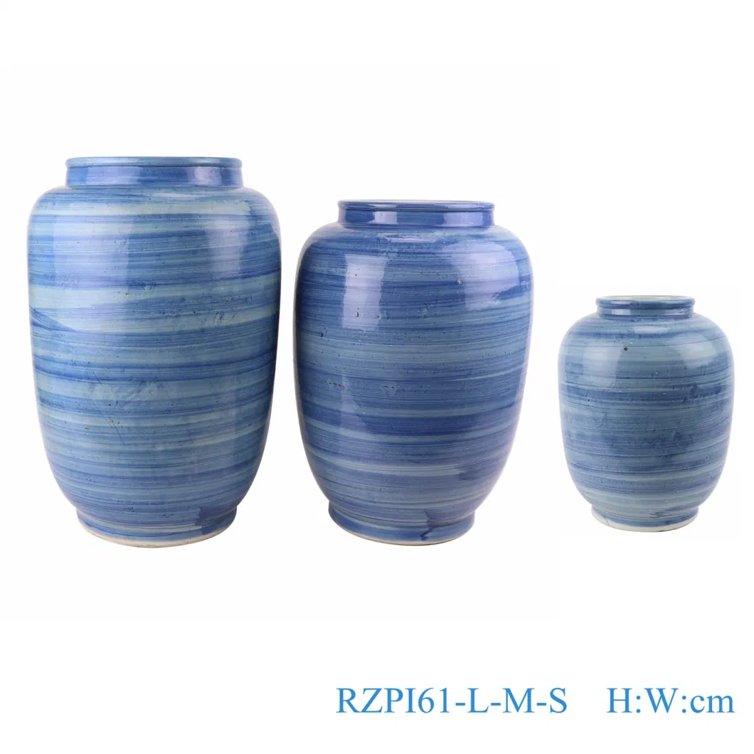 Jingdezhen Handmade Porcelain Blue Striped Design Decorative Vase Storage Jars