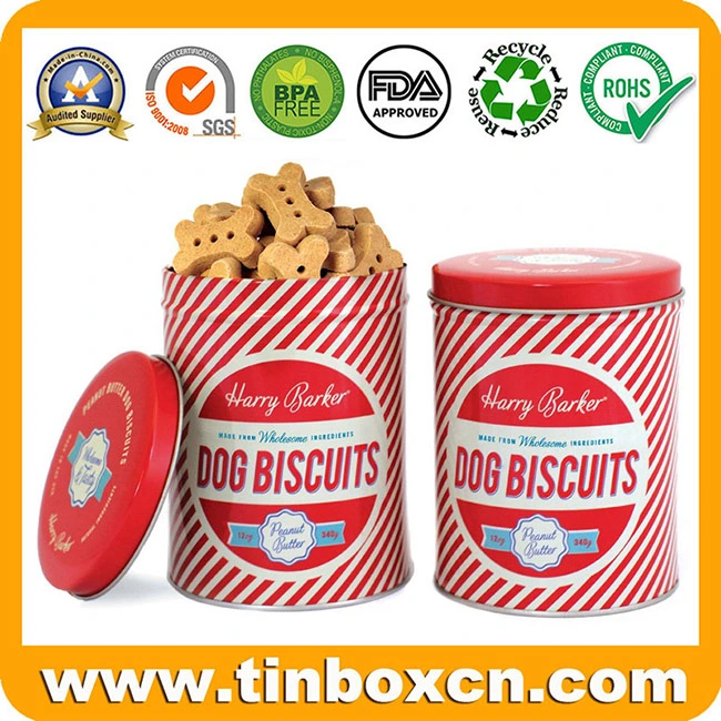 Empty Metal Round Pet Food Cookies Tin Box for Dog Biscuit