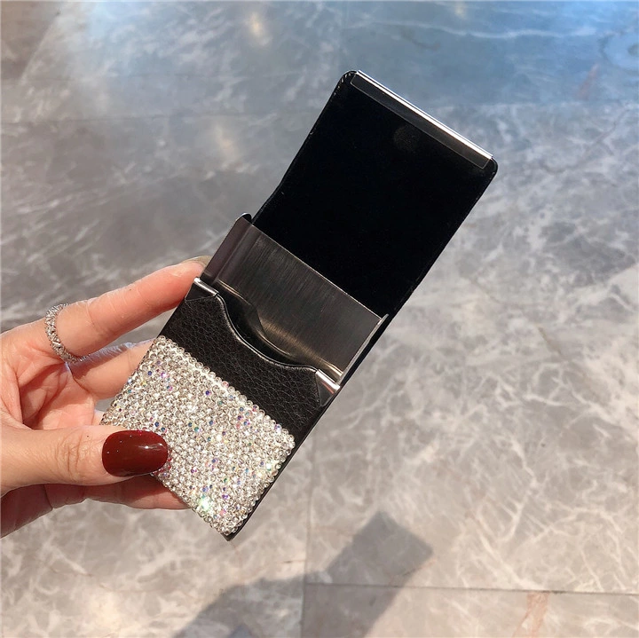 Ea068 Bling Crystal Metal Holder Luxury Diamond Lighter Box Long Wholesale Waterproof Cigarette Tin Case