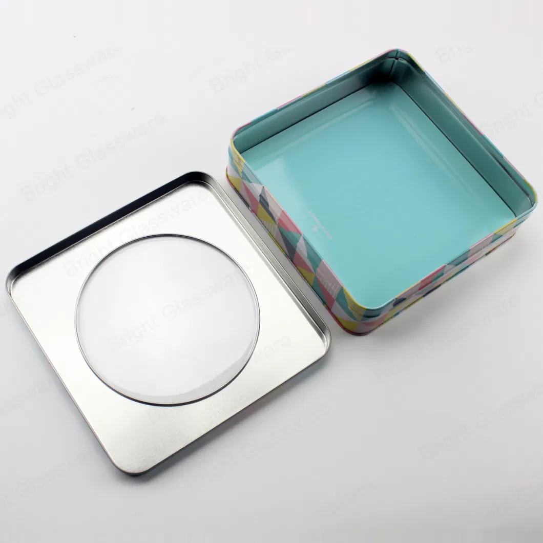 Metal Square Packaging Gift Tin Box with Round Clear Window