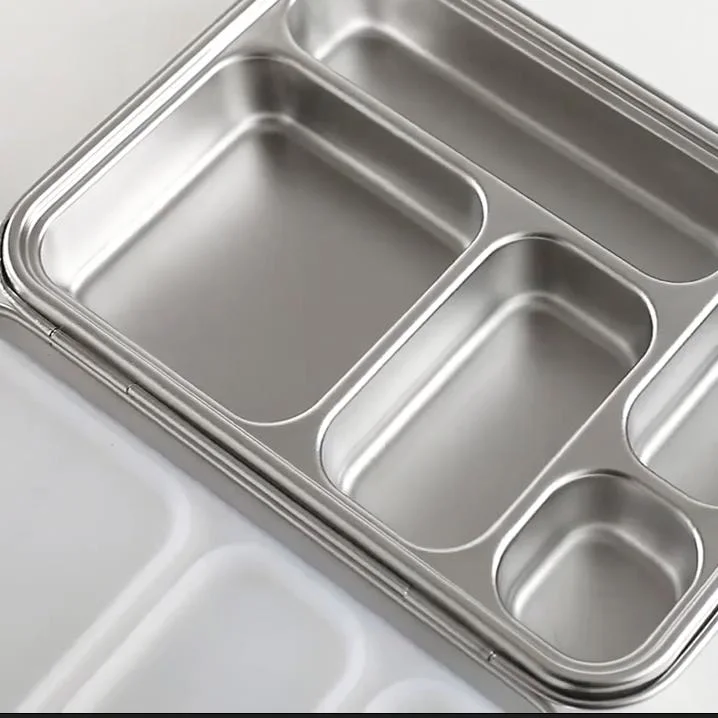 Oumego Food Grade Rectangular Metal Aluminium Loncheras 5 Compart Stainless Steel Tin Bento Lunch Box Fiambreras Infantil