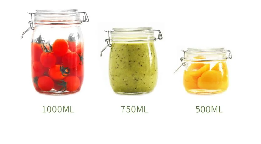 Wholesale Wide Mouth Glass Packaging Round Jar with Sealed Ring, Airtight Food Storage/Pickle Glass Jar with Metal Clips