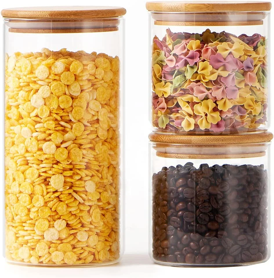 Glass Food Storage Jars, Clear Storage Containers with Airtight Bamboo Lid, Pantry Organization Jar, Spice, Blooming Tea, Coffee and Sugar Container, Canister