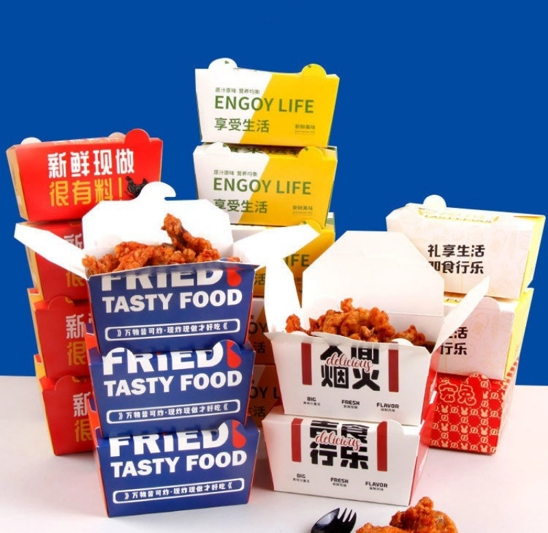 Custom Printed Fried Chicken Chips Kraft Paper Packaging Box Meal Bento Lunch Box with Lid Packing Pasta Salad Food Takeaway