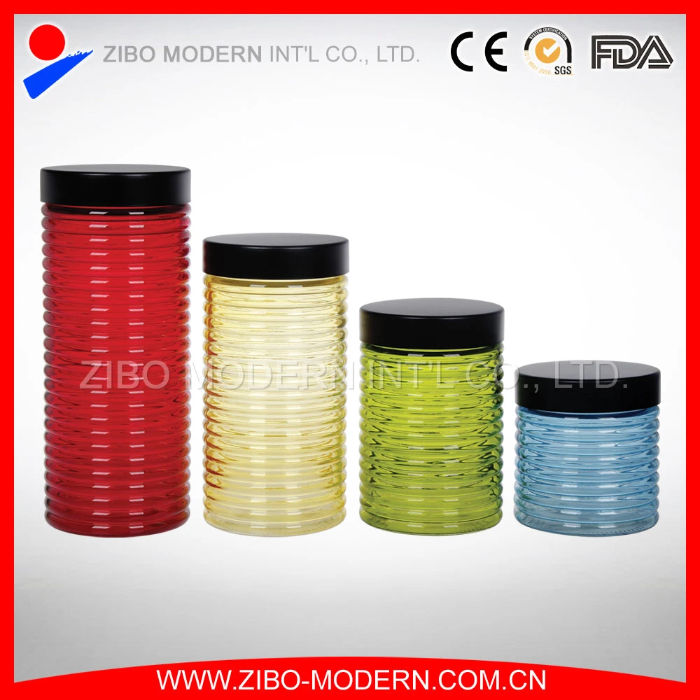 Colorful Glass Food Container Set 4 Custom Cookie Jar Decorative Airtight Glass Jar