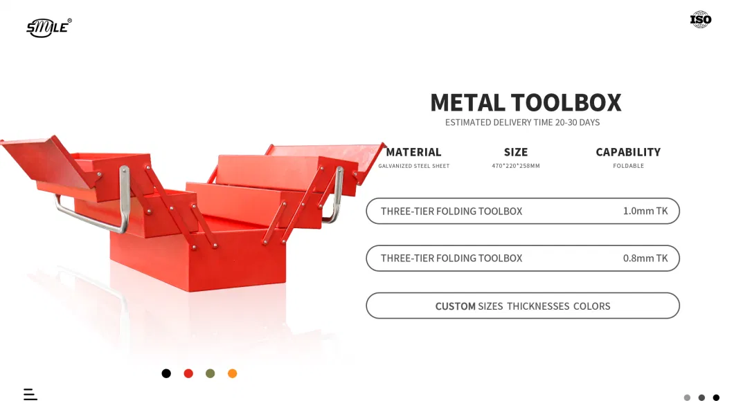 Smile ISO Certified Small Metal Portable Metal Tool Box Multifunctional Steel Toolbox