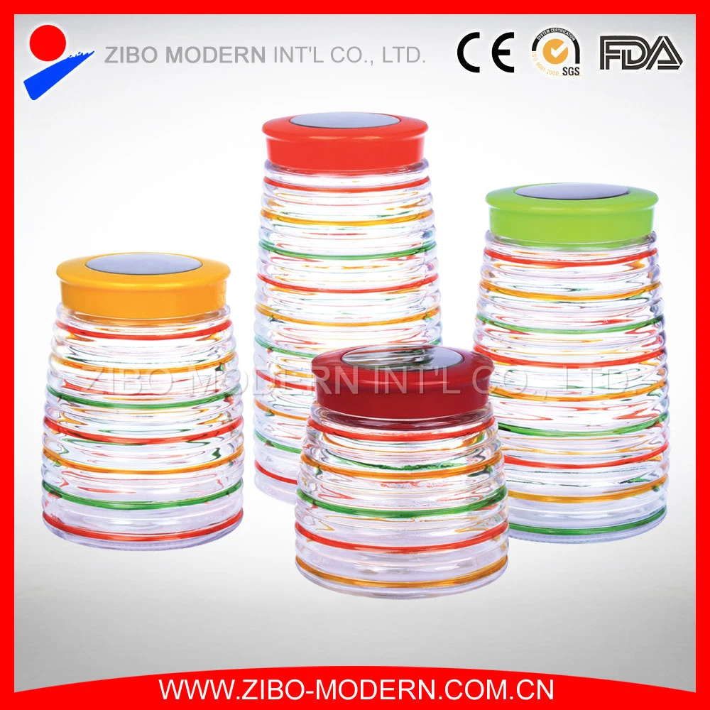 Colorful Glass Food Container Set 4 Custom Cookie Jar Decorative Airtight Glass Jar