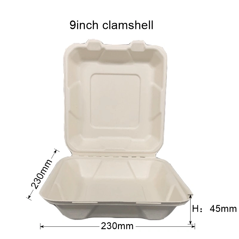 Compostable Eco-Friendly Paper Pulp Sugarcane Bagasse Food Container Biodegradable Takeaway Clamshell Envases Disposable Food Packaging with Lid