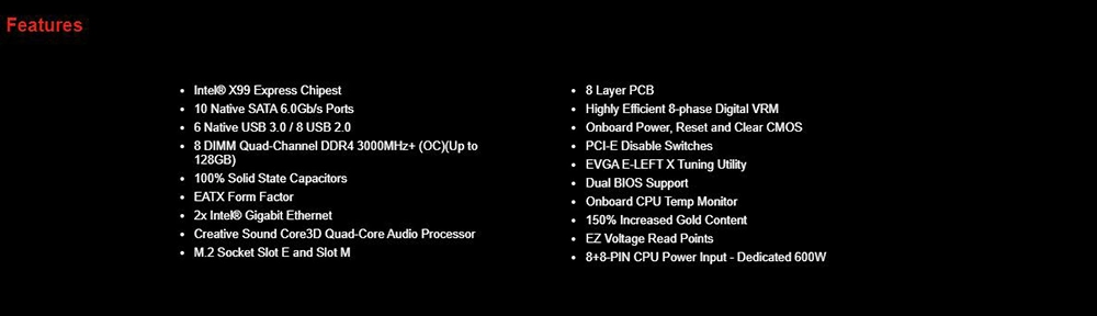 Evga X99 Classified 151-He-E999-Kr LGA 2011-V3 Intel X99 SATA 6GB/S USB 3.0 Extended ATX Intel Motherboard