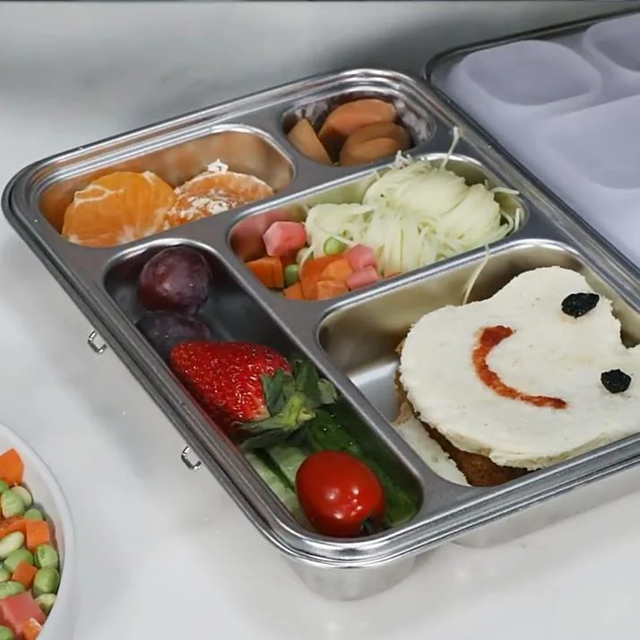 Oumego Food Grade Rectangular Metal Aluminium Loncheras 5 Compart Stainless Steel Tin Bento Lunch Box Fiambreras Infantil