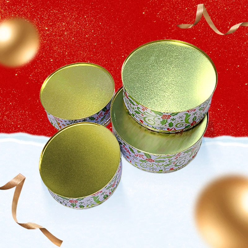 New Round Chocolate Tinplate Products Christmas Tin Box Metal Packaging