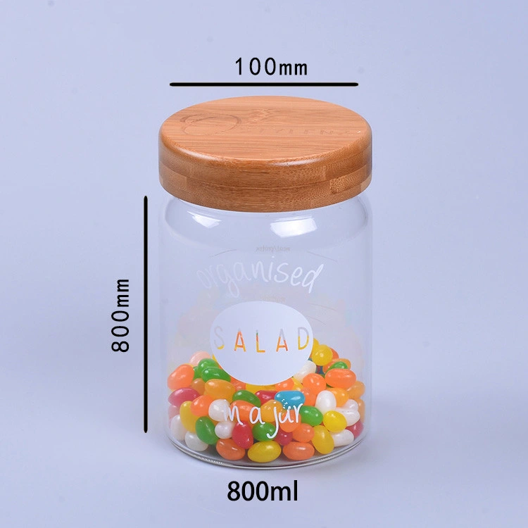 Wholesale Clear Fashion 800ml Glass Container Sealed Food Storage Snack Candy Sugar Tea Coffee with Bamboo Screw Lid Custom Kitchen Glass Storage Jar