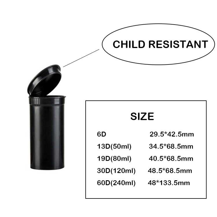 Pop Top Container Plastic Snap Cap Pill Child Resistant Bottles