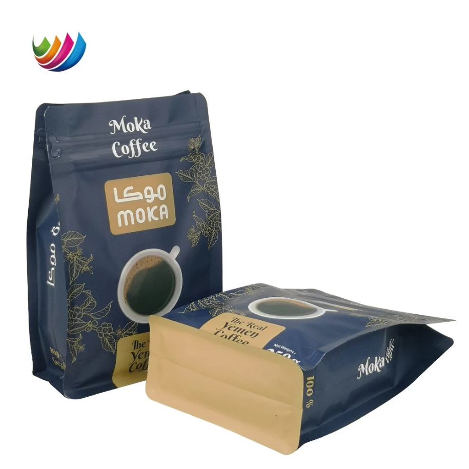 Coffee Beans Packaging Bag Brown/White Kraft Paper Lined with PE Square Bottom Bag with Tin Tie