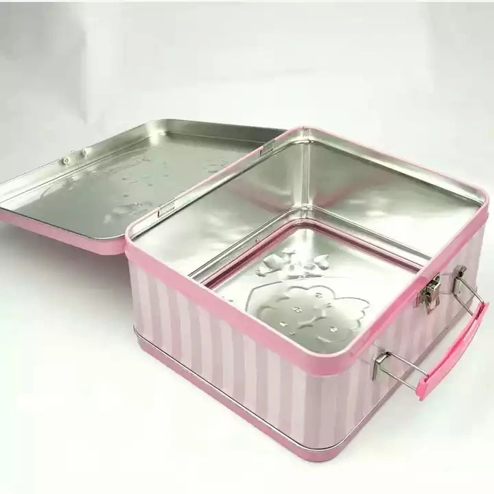 Rectangular Tin with Plastic Handle Children&prime;s Metal Lunch Box for Kids