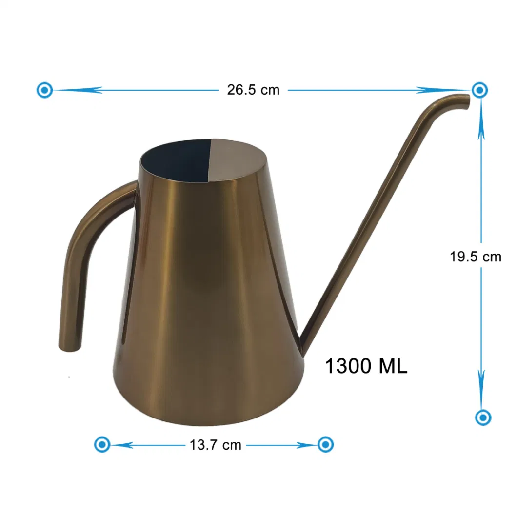 1.3L 44oz Large Capacity Bronze Coated Stainless Steel Metal Watering Can for Plants with Long Spout Easy Houseplant Watering