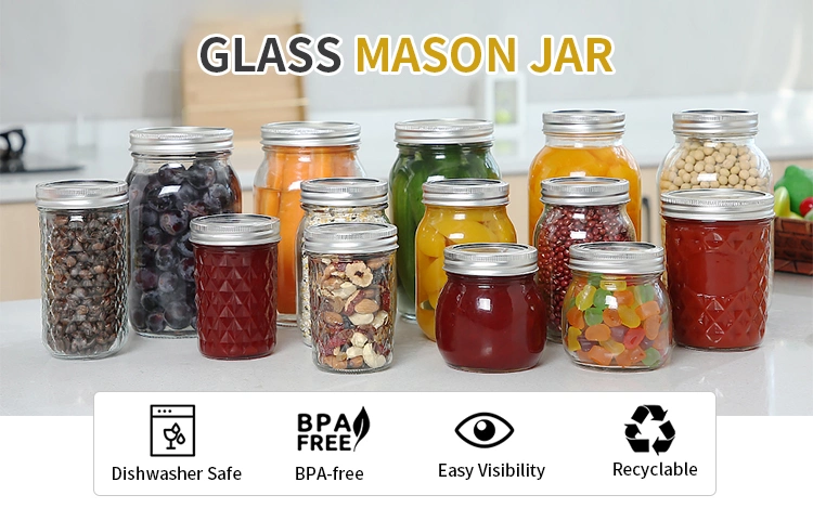 Custom Printed 150ml 250ml 380ml 500ml 750ml Large Clear Glass Mason Jar for Jam