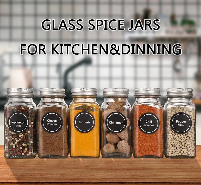 Kitchen 4oz Clear Rectangular Cruet Square Glass Spice Storage Jar with Metal Lid Glass Spice Bottle