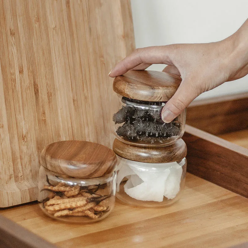 Small Transparent Storage Jar Dry Goods Mixed Grain Bottling Glass Sealed Storage Tank Glass Jars with Acacia Wood Round Lid