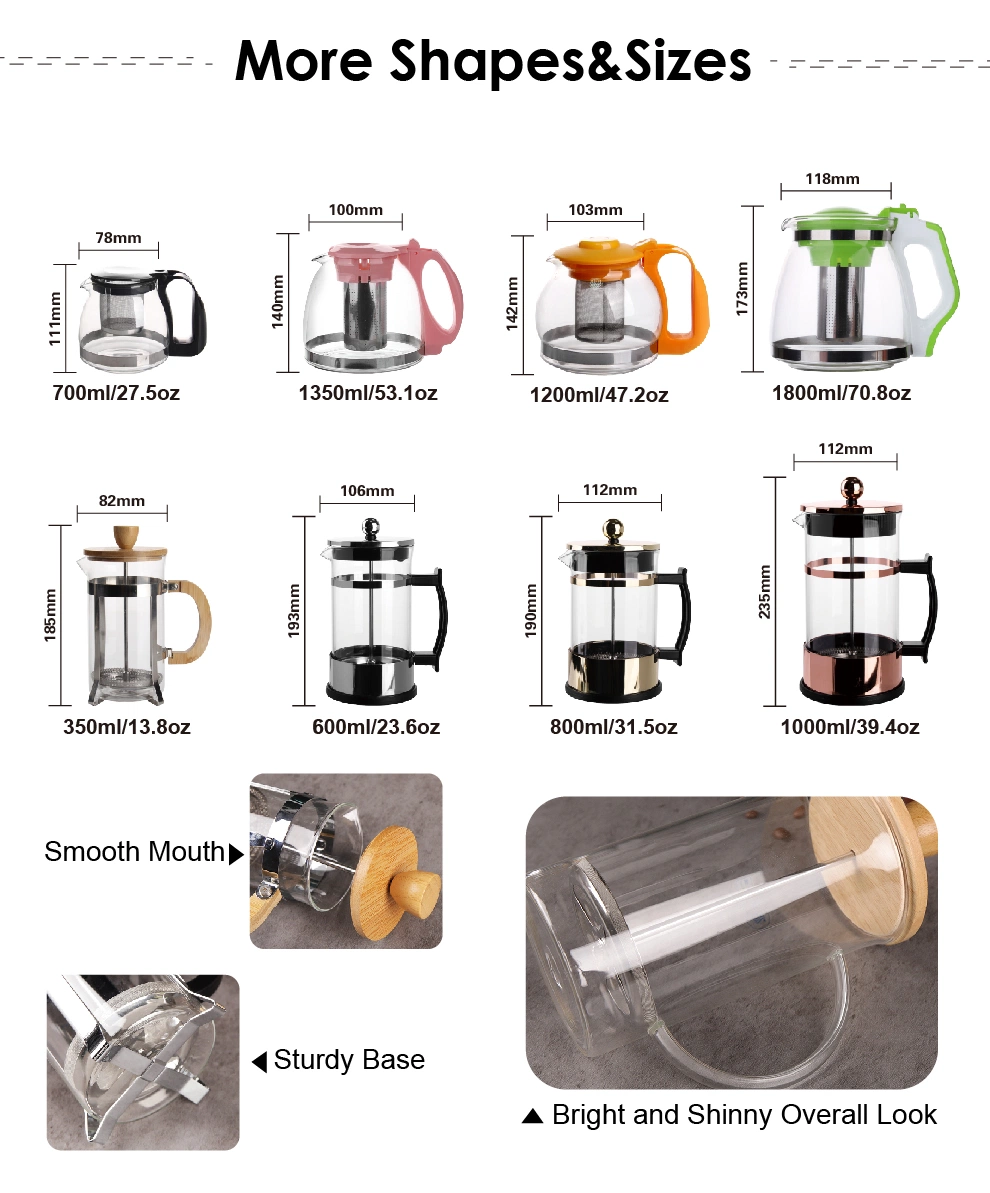 High-End 5PCS Glass Tea Pot Set Custom Print Kitchen Tea Cup and Transparent Glass Tea Pot Set with Silicone Decor on Bottom for Europe and America Market