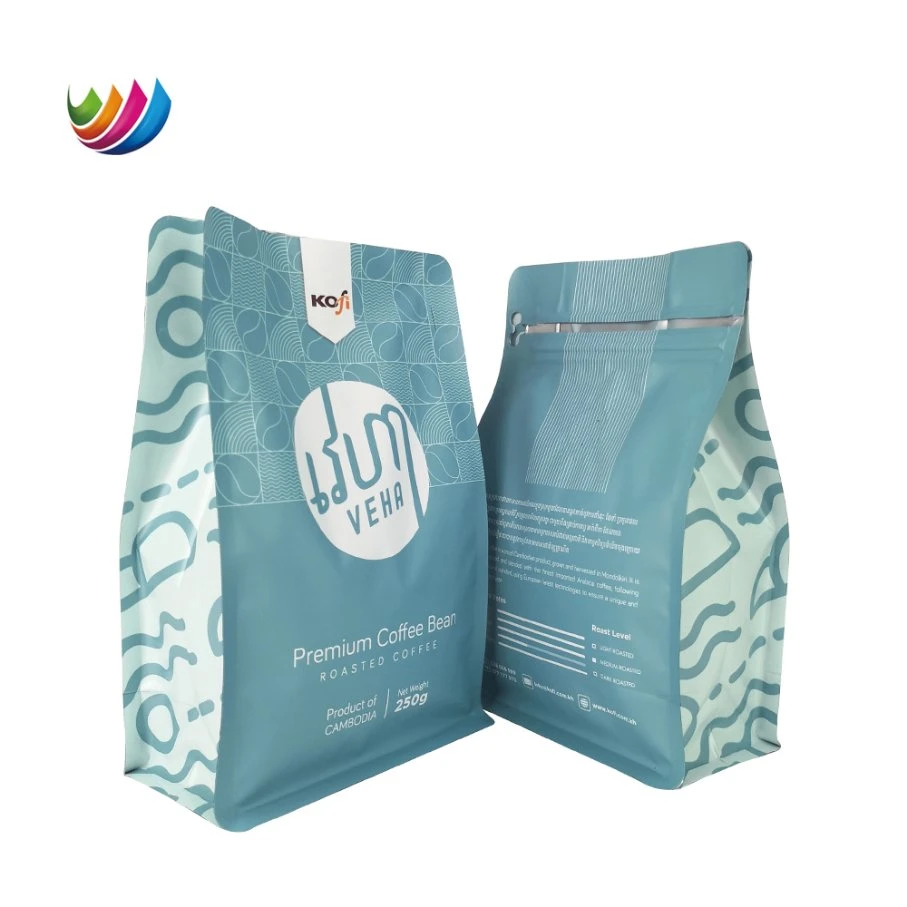 Coffee Beans Packaging Bag Brown/White Kraft Paper Lined with PE Square Bottom Bag with Tin Tie