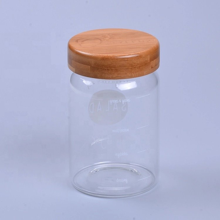 Wholesale Clear Fashion 800ml Glass Container Sealed Food Storage Snack Candy Sugar Tea Coffee with Bamboo Screw Lid Custom Kitchen Glass Storage Jar