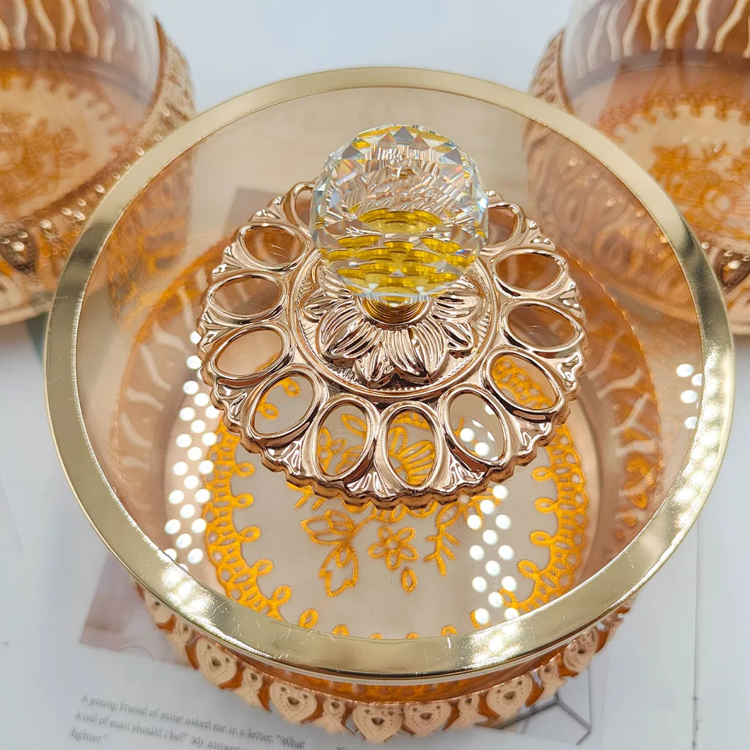 Golden Plated Candy Fruit Glass Cover Decorative Ornament Can