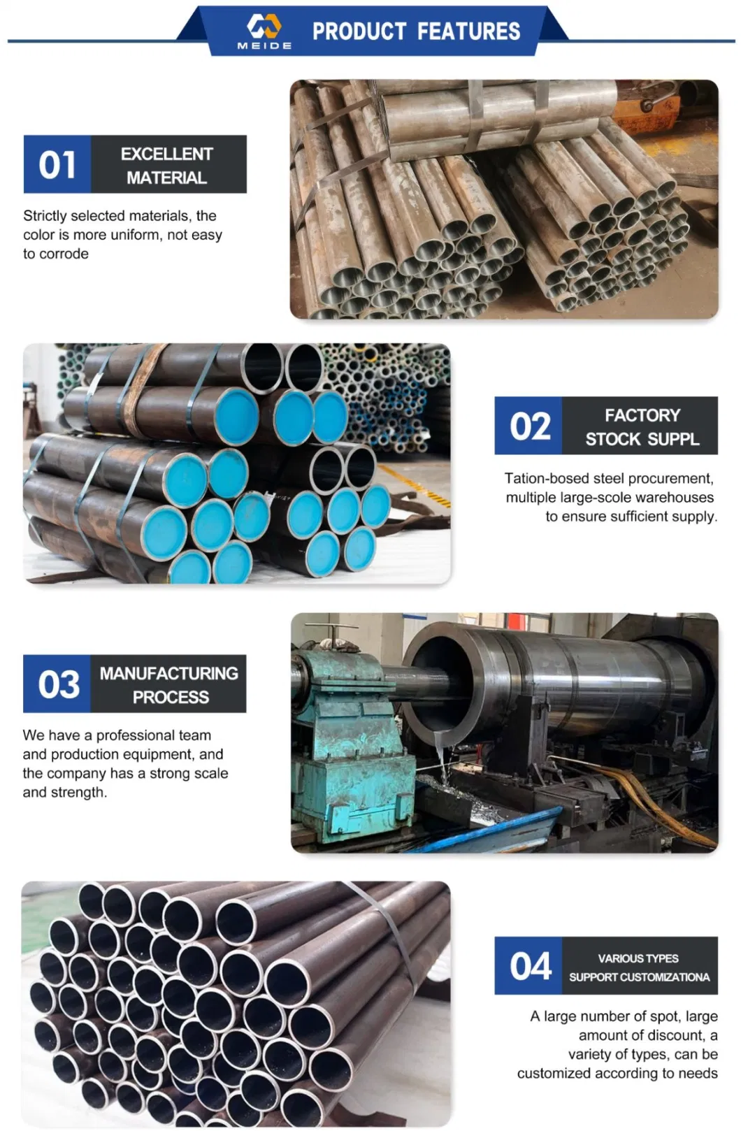 Cold Drawn and Drawn 4119 12crmo 12crmov 13crmo4-4 1.7335 Sfvaf12 Honed Steel Pipes for Automobiles/Stack Wall Carbon Steel Seamless Pipes