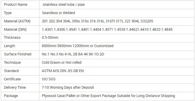 Stainless Steel Pipe Seamless Steel Tube 304 316 Round Square Welded Pipe Carbon ASTM, JIS, GB, DIN, En Black Alloy Oil Manufacturer of Steel Pipe