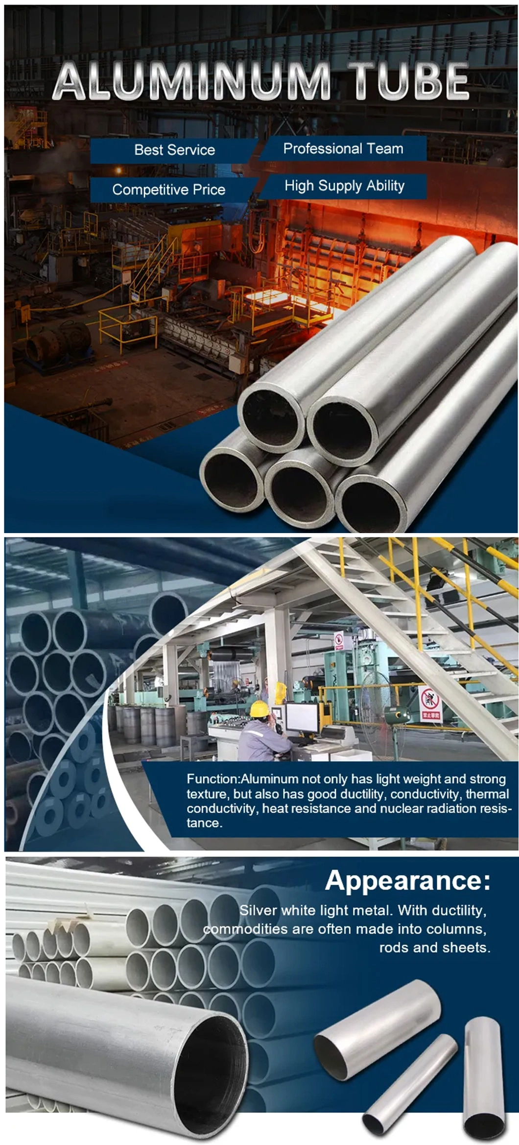 Factory ASTM 201/304/304L/316/316L/310S/309S/409/904/430/6061/Stainless /Carbon /Galvanized /Aluminum / Welded Seamless Polished Steel Pipe for Decorative