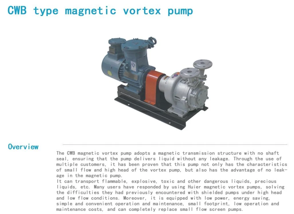 High Quality Industrial Pumps Electric Centrifugal Water Pump for Agricultural Irrigation Cwb Corrosion Resistant Sulphuric Acid Resistant Magnetic Pump