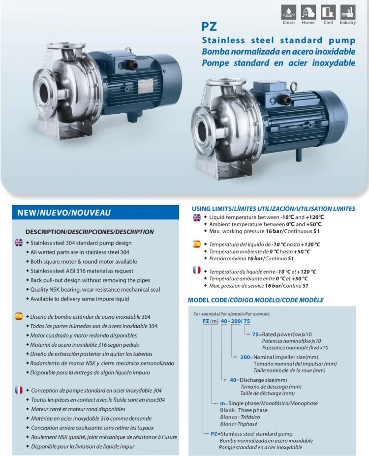 Monoblock Sea Water SS304 Stainless Steel Standard Inox Pump