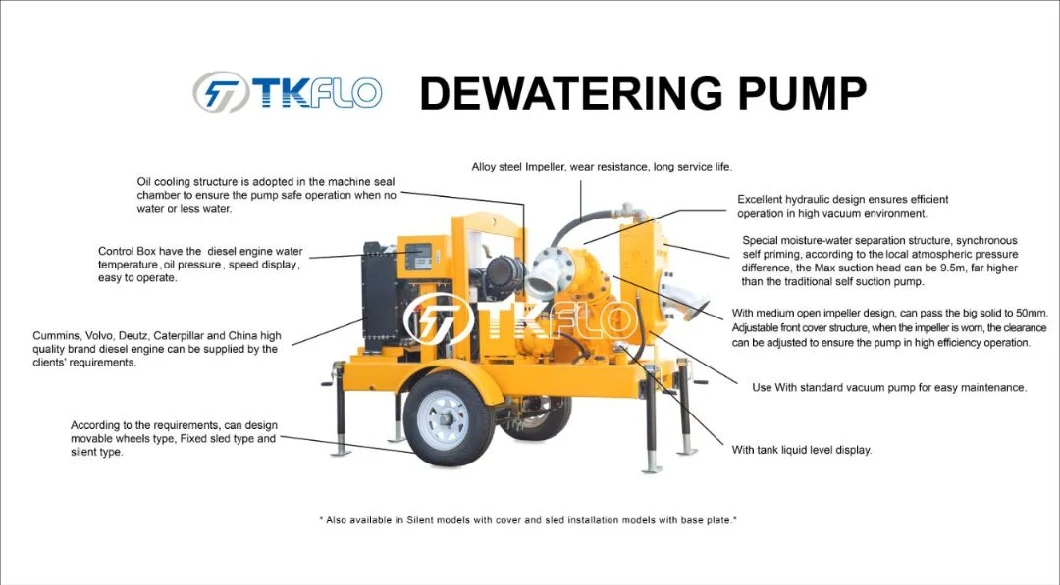 Tkflowpumps Self Priming Movable Emergency Washing Engine Drive Trailer Salt Water Pump