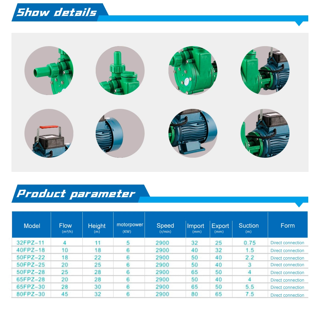 3kw Chemical Pump Self-Priming Reinforced Polypropylene High Power Corrosion Resistant