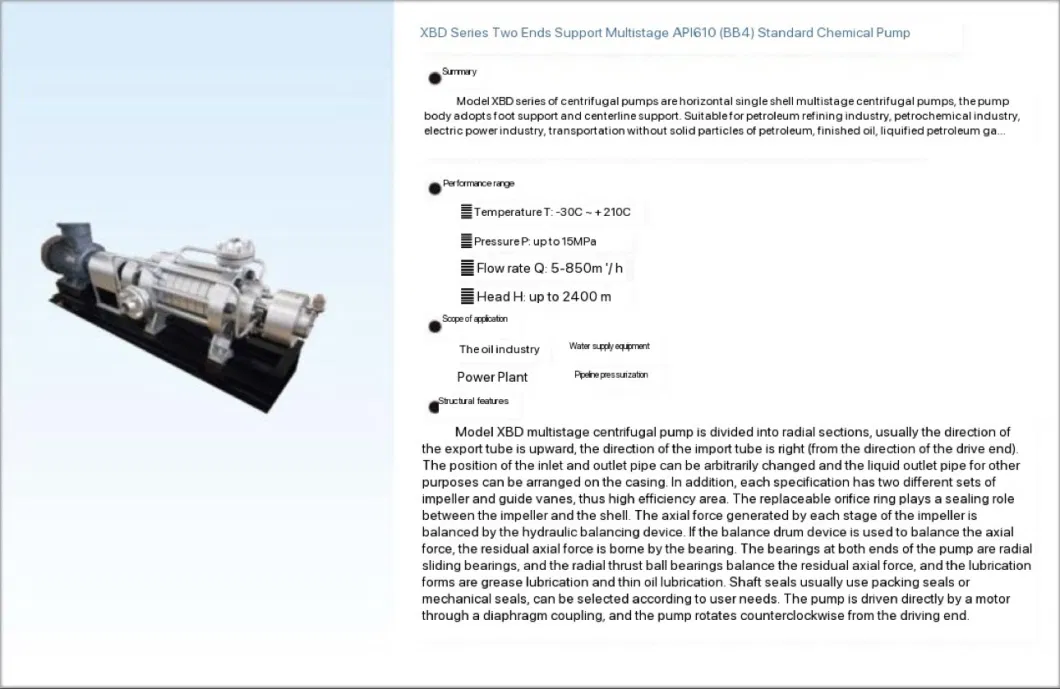 Bln Chemical Industry Supplies Horizontal Multistage Water Centrifugal Pumps Chemical Pumps Oil Pumps Water Pumps High-Pressure Boiler Multistage Pumps