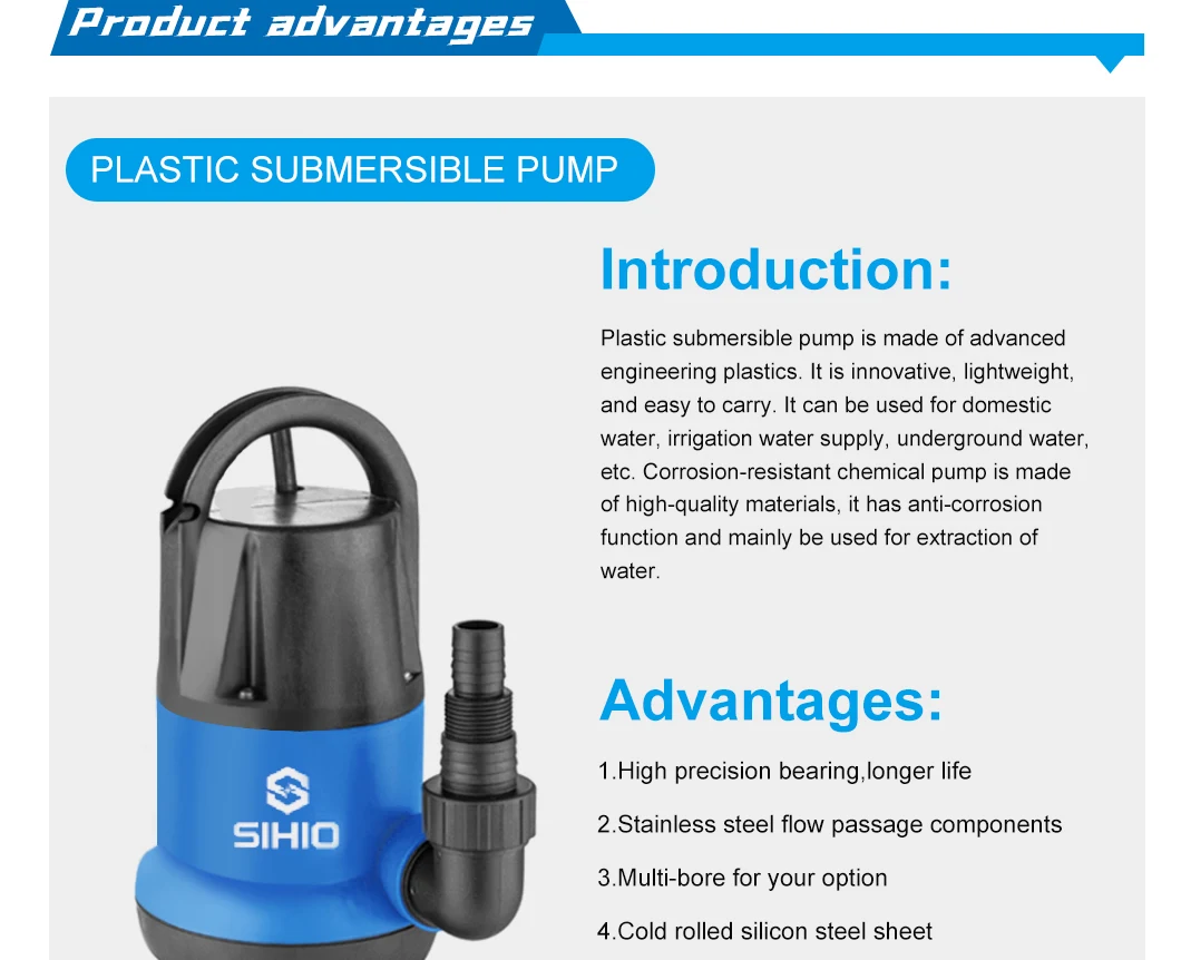 Sp Plastic Submersible Chemical Pump Corrosion Resistant High Lift Mute 550W 220V