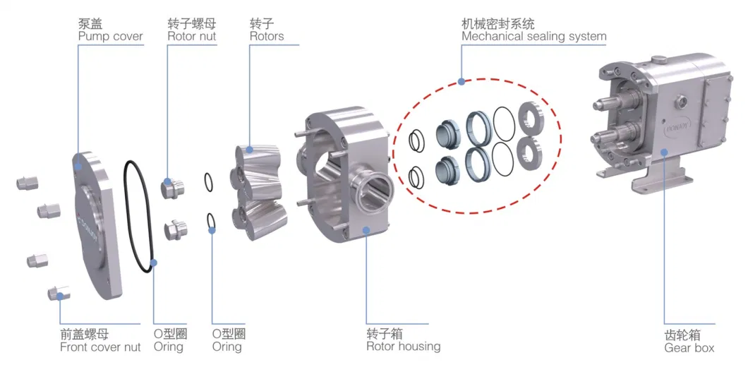 Stainless Steel Sanitary Horizontal Rotor Lobe Pump for Viscous Liquid