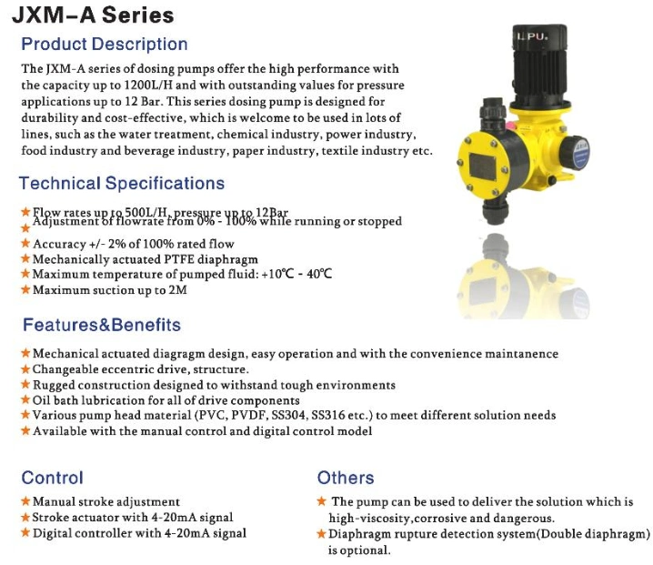 Jzm-a Water Treatment Chemical Metering Mechanical Diaphragm Dosing Pump