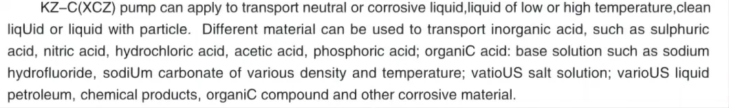 Chemical Industry Fluoroplastic/Polymers Sulphuric Acid Pump