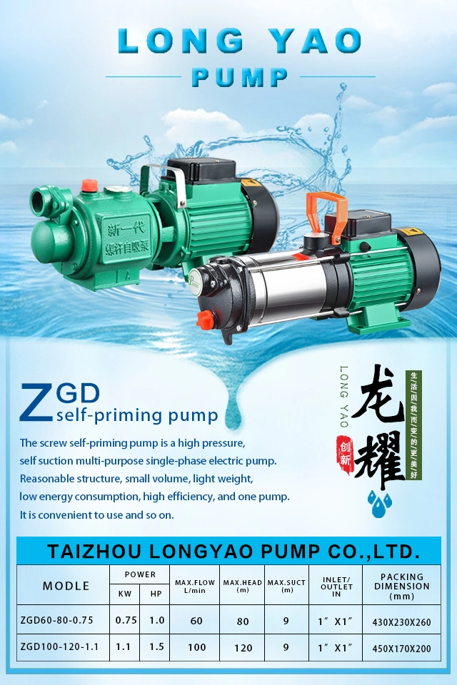 Zgd Series Electric Stainless Steel Body Self-Priming Suction Pump Screw Water Pump 220V 1HP