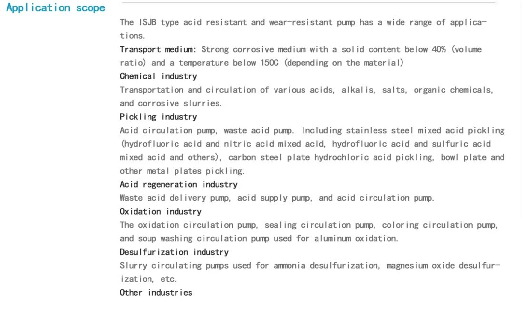 Bln Wear-Resistant Mortar Pump for Conveying Acid and Alkali Clear Liquid or Slurry