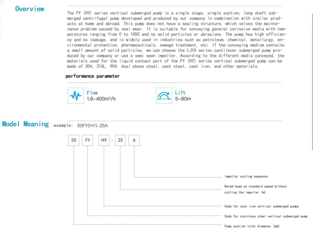 High Head Large Flow High Lift Long Transfer Distance Submerged Pump, Chemical Pump, Industrial Water Pump