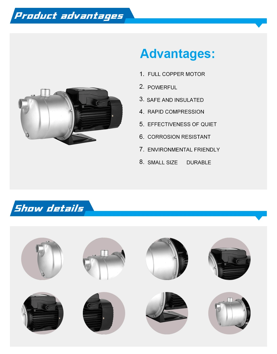 370W High Lift Powerful Pressure Stainless Steel Self-Priming Booster Pump for Home