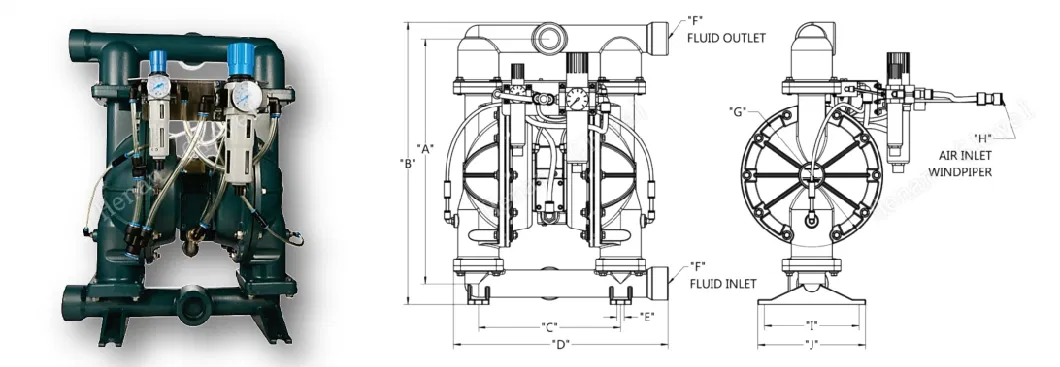 High Flow Industrial Chemical Pneumatic Food Grade Diaphragm Water Mine Use Pump