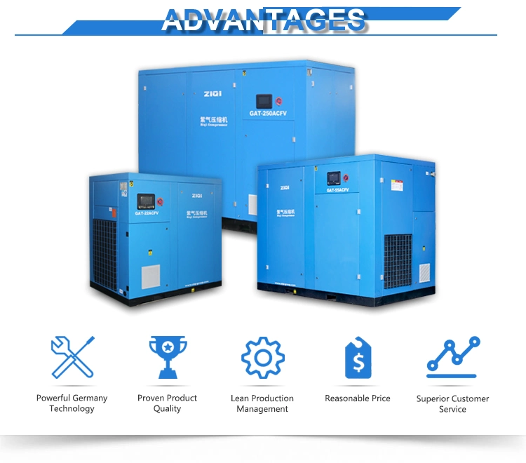 22kw - 355kw Industrial Two Stage Oil Flooded VSD/VFD Electric AC Stationary Base Mount Air Cooling Directly Driven Heavy Duty Rotary Screw Air Compressor Pump