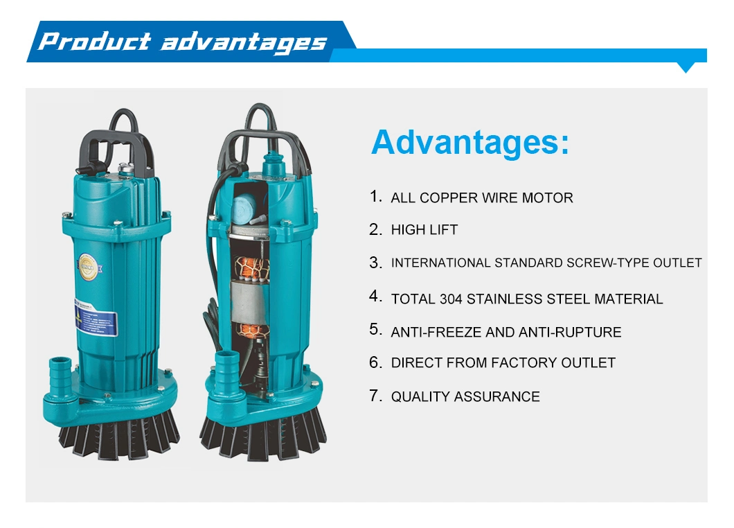 1.5kw Qdx Cast Iron Sewage Pump Clarified Water for Industrial Waste Water