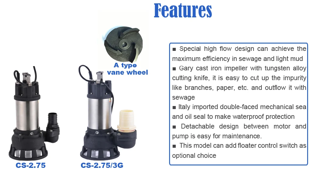 1HP 1.5HP 2HP Large Flow Cast Iron Stainless Steel Factory Industrial Wastewater Trash Sewage Cutting Electric Centrifugal Submersible Drainage Pump with Cutter