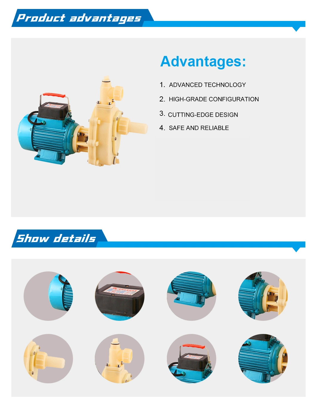 1.5kw 220V380V Plastic Self-Priming Sewage Chemical Pump Corrosion Acid Resistant High Temperature