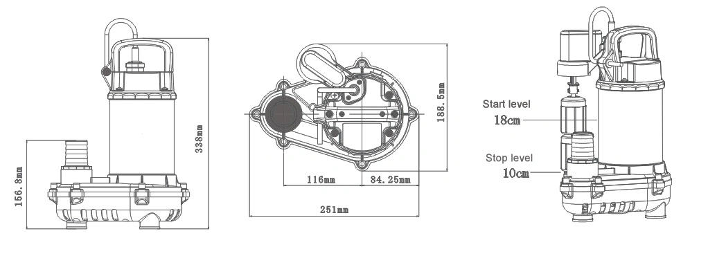 250W Non-Clogging Livestock Factory Dirty Water Discharge Electric Stainless Steel Centrifugal Submersible Wastewater Draiange Pump with Twin Floaters